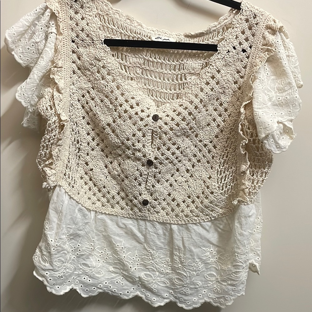 Ultra Pink Cream Flutter Sleeve Blouse